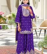 Violet chinon readymade suit with embroidery & sequence work