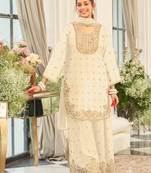White chinon readymade suit with embroidery & sequence work