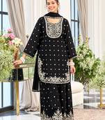 Black chinon readymade suit with embroidery & sequence work