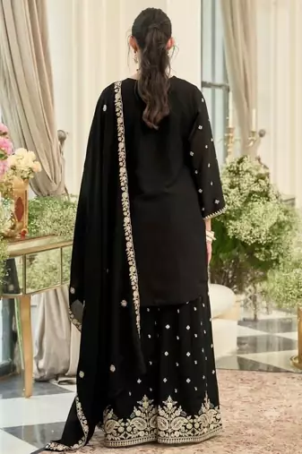 Black chinon readymade suit with embroidery & sequence work