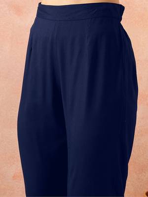Navyblue rayon solid sleeveless kurta pant stylish ethnic co-ord set 5