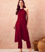 Maroon rayon solid sleeveless kurta pant stylish ethnic co-ord set