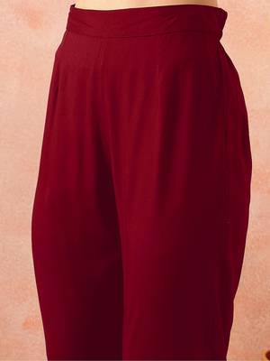 Maroon rayon solid sleeveless kurta pant stylish ethnic co-ord set 5