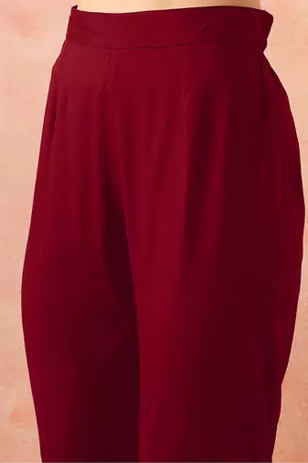 Maroon rayon solid sleeveless kurta pant stylish ethnic co-ord set