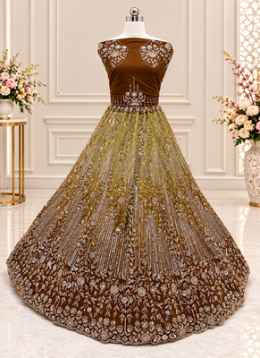 Brown Color Zari Embroidery,Sequins And Beads Work Net Lehenga Choli 3