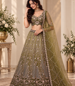 Olive Color Zari Embroidery,Sequins And Beads Work Net Lehenga Choli