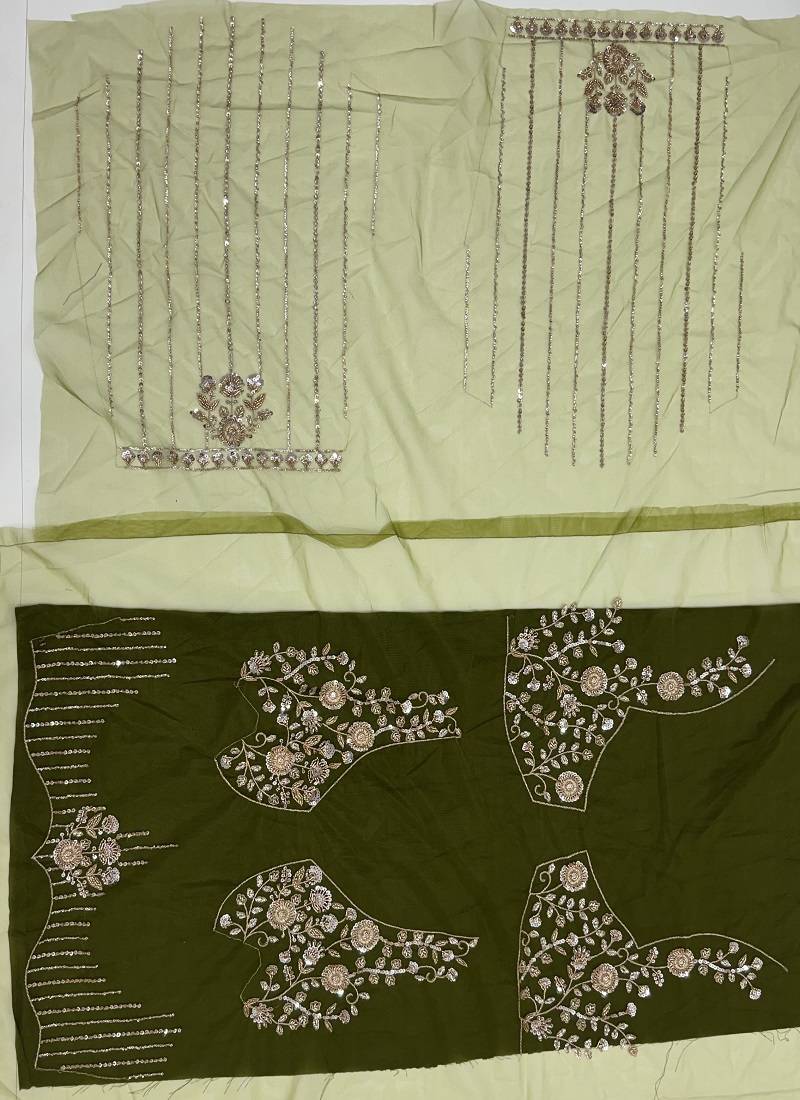 Olive Color Zari Embroidery,Sequins And Beads Work Net Lehenga Choli