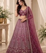 Plum Color Zari Embroidery,Sequins And Beads Work Net Lehenga Choli