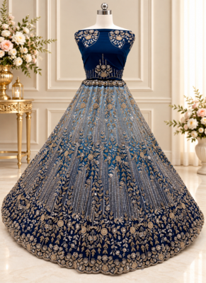 Teal Color Zari Embroidery,Sequins And Beads Work Net Lehenga Choli 3