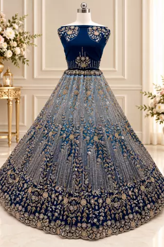 Teal Color Zari Embroidery,Sequins And Beads Work Net Lehenga Choli