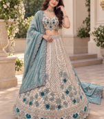 Light Cream Color Thread,Sequins And Beads Work Silk_Blend Lehenga Choli
