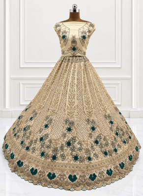 Light Cream Color Thread,Sequins And Beads Work Silk_Blend Lehenga Choli 3