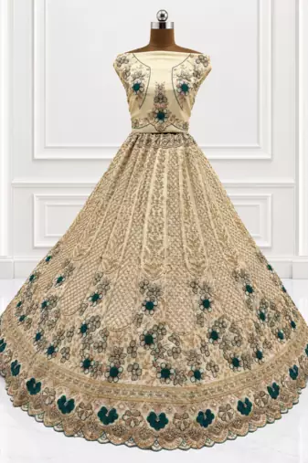 Light Cream Color Thread,Sequins And Beads Work Silk_Blend Lehenga Choli
