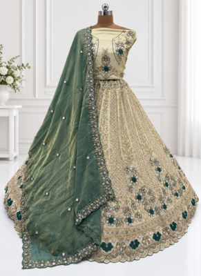 Light Cream Color Thread,Sequins And Beads Work Silk_Blend Lehenga Choli 4