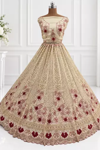 Light Cream Color Thread,Sequins And Beads Work Silk_Blend Lehenga Choli