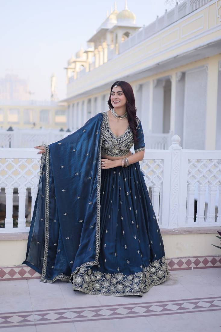 Silk Lehenga Choli Set With Zari Embroidery And Pipe Beads