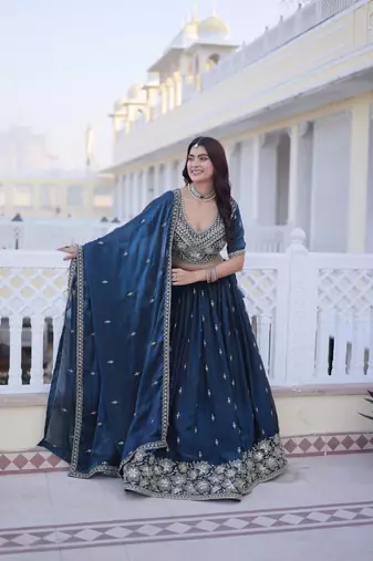Silk Lehenga Choli Set With Zari Embroidery And Pipe Beads