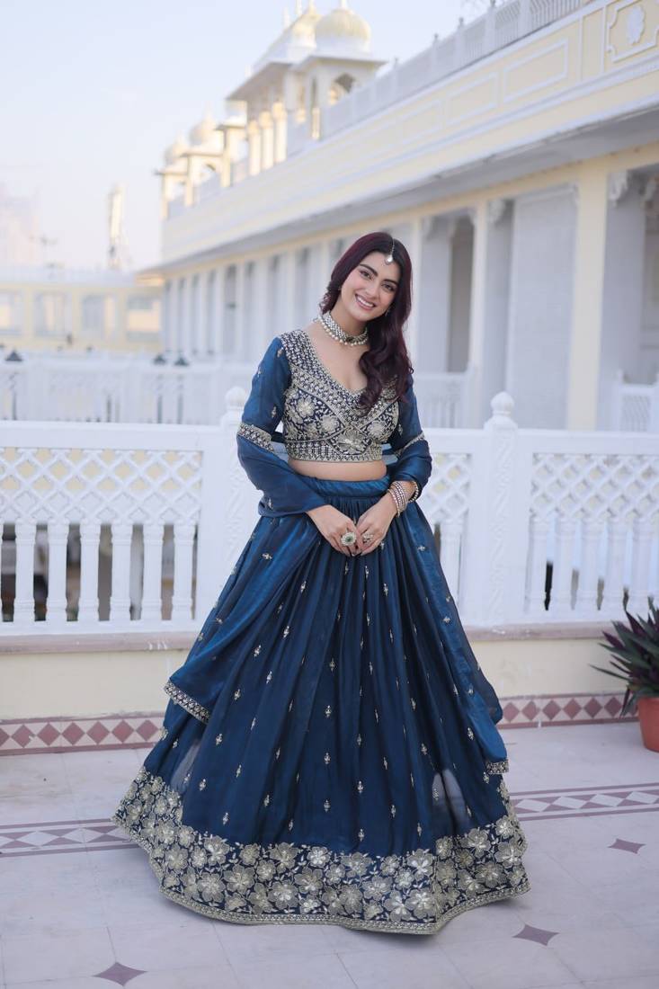 Silk Lehenga Choli Set With Zari Embroidery And Pipe Beads