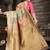 Gold pink silk blend jacuard work festival saree with unstitched blouse piece