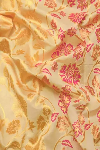 Light yellow silk blend jacuard work festival saree with unstitched blouse piece