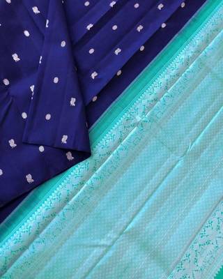 Blue turquoise  silk blend jacuard work festival saree with unstitched blouse piece 2