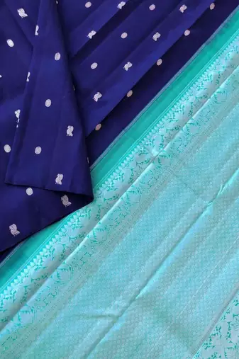Blue turquoise  silk blend jacuard work festival saree with unstitched blouse piece