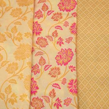 Light yellow silk blend jacuard work festival saree with unstitched blouse piece 4