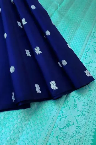 Blue turquoise  silk blend jacuard work festival saree with unstitched blouse piece
