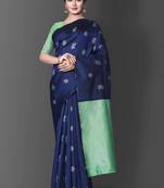 Blue turquoise silk blend jacuard work festival saree with unstitched blouse piece