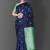 Blue turquoise silk blend jacuard work festival saree with unstitched blouse piece