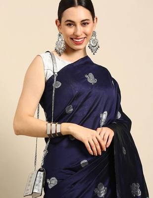 Blue turquoise silk blend jacuard work festival saree with unstitched blouse piece 2