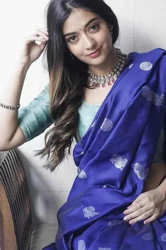 Blue turquoise silk blend jacuard work festival saree with unstitched blouse piece