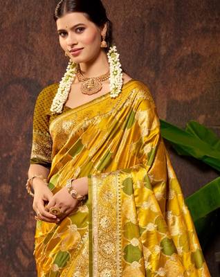 smart and ethnic mustard yellow color silk blend fabric woven designer ethnic rich looks saree 2