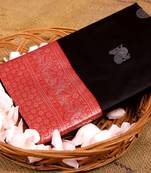 Black red silk blend jacuard work festival saree with unstitched blouse piece