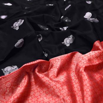 Black red silk blend jacuard work festival saree with unstitched blouse piece 2