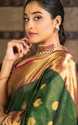 Green pink silk blend jacuard work festival saree with unstitched blouse piece 4