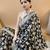 Grey black silk blend jacuard work festival saree with unstitched blouse piece