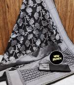 Grey black silk blend jacuard work festival saree with unstitched blouse piece