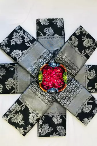 Grey black silk blend jacuard work festival saree with unstitched blouse piece
