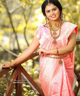 Baby pink black silk blend jacuard work festival saree with unstitched blouse piece 1
