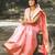 Baby pink black silk blend jacuard work festival saree with unstitched blouse piece