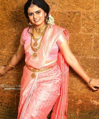 Baby pink black silk blend jacuard work festival saree with unstitched blouse piece 4