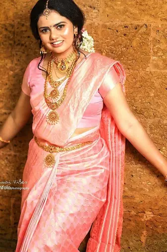 Baby pink black silk blend jacuard work festival saree with unstitched blouse piece