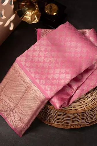 Baby pink black silk blend jacuard work festival saree with unstitched blouse piece