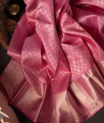 Baby pink black silk blend jacuard work festival saree with unstitched blouse piece 3