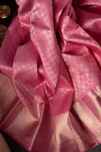 Baby pink black silk blend jacuard work festival saree with unstitched blouse piece