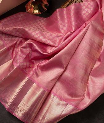 Baby pink black silk blend jacuard work festival saree with unstitched blouse piece 4