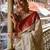 Off white red silk blend jacuard work festival saree with unstitched blouse piece