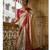 Off white red silk blend jacuard work festival saree with unstitched blouse piece