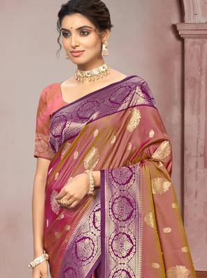 dusty rose brown color smart soft silk blend woven designer ethnic festive saree 2